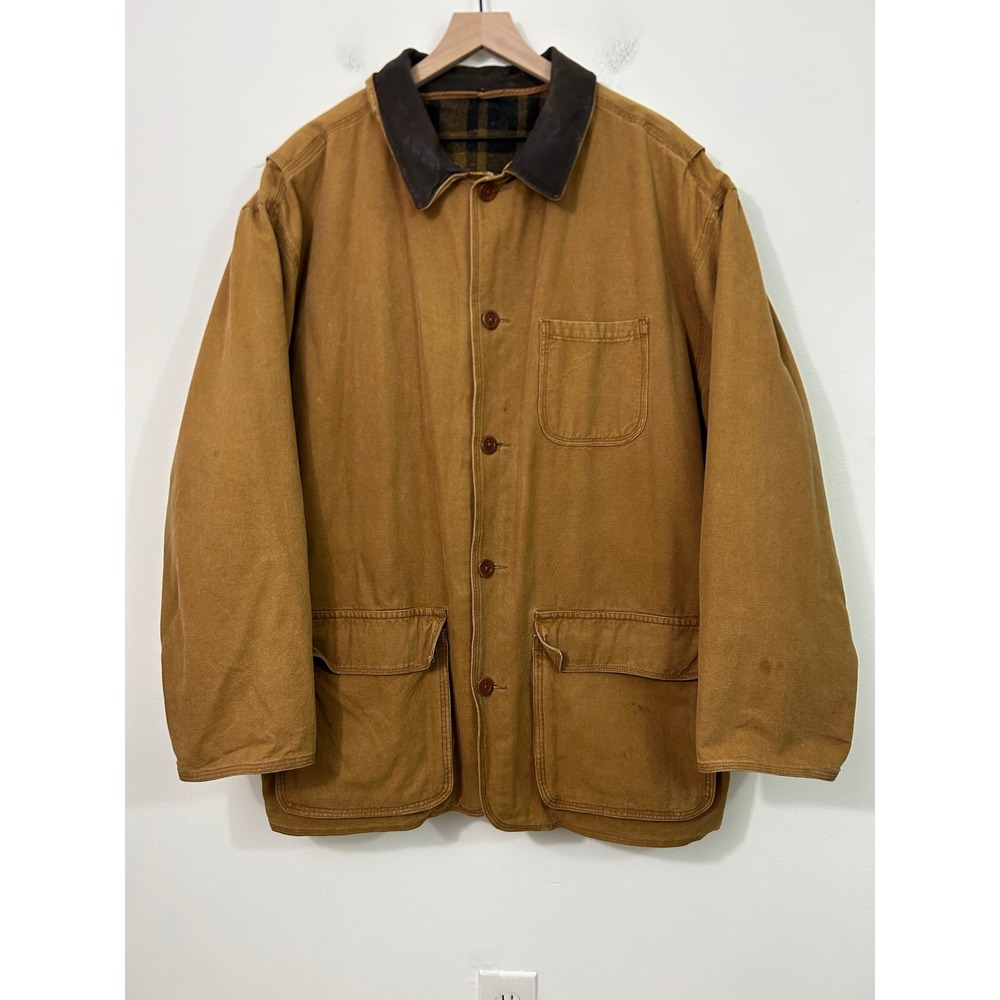 Vintage J. Crew Barn Jacket Mens Large Brown Plaid Lined Field Coat‎ Oarsman
